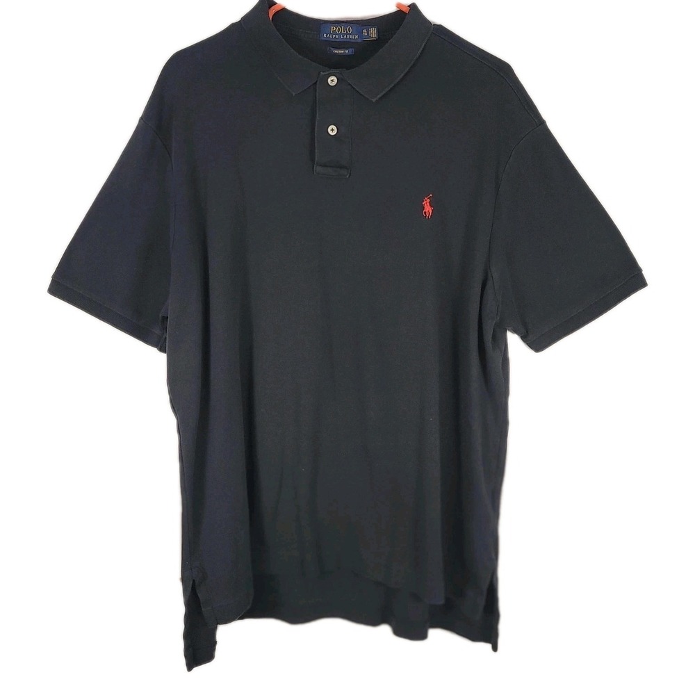 Polo Ralph Lauren‎ Polo Shirt Mens XL Black Custom Fit Red Pony Classic Preppy